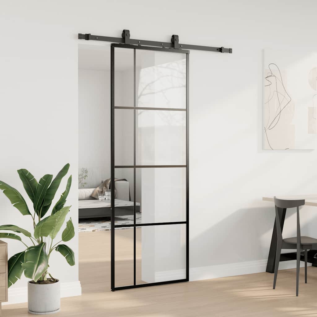 Sliding Door with Hardware Set Black 76x205 cm ESG Glass