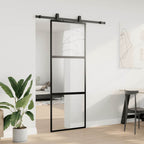 Sliding Door with Hardware Set Black 76x205 cm Tempered Glass