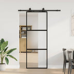 Sliding Door with Hardware Set Black 76x205 cm Tempered Glass