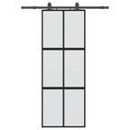 Sliding Door with Hardware Set Black 76x205 cm Tempered Glass