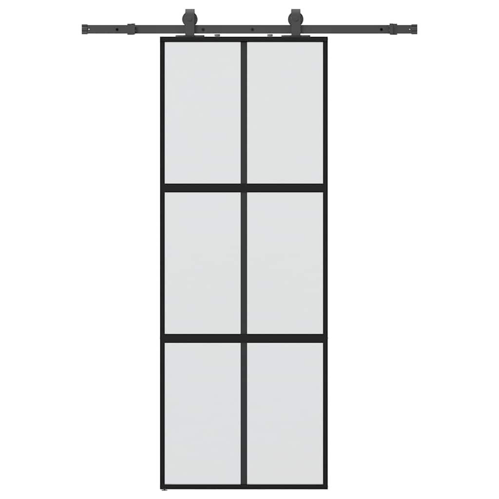 Sliding Door with Hardware Set Black 76x205 cm Tempered Glass
