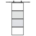 Sliding Door with Hardware Set Black 76x205 cm Tempered Glass