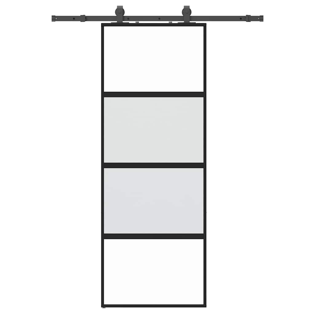 Sliding Door with Hardware Set Black 76x205 cm Tempered Glass