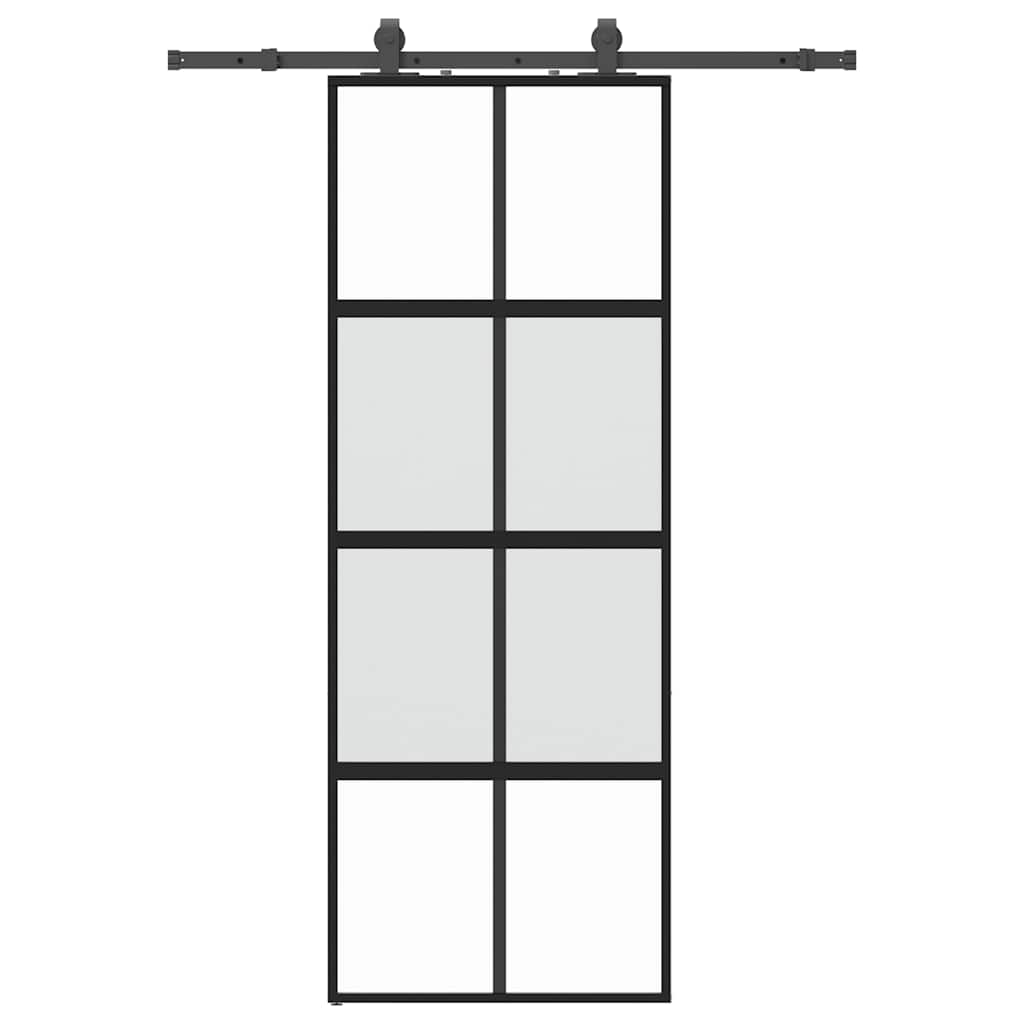 Sliding Door with Hardware Set Black 76x205 cm Tempered Glass