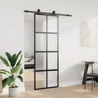Sliding Door with Hardware Set Black 76x205 cm Tempered Glass