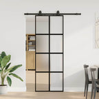 Sliding Door with Hardware Set Black 76x205 cm Tempered Glass