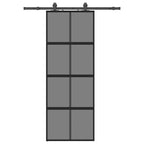 Sliding Door with Hardware Set Black 76x205 cm Tempered Glass