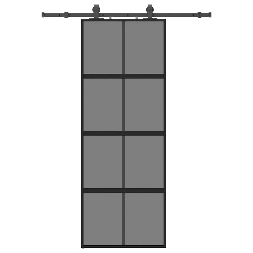 Sliding Door with Hardware Set Black 76x205 cm Tempered Glass