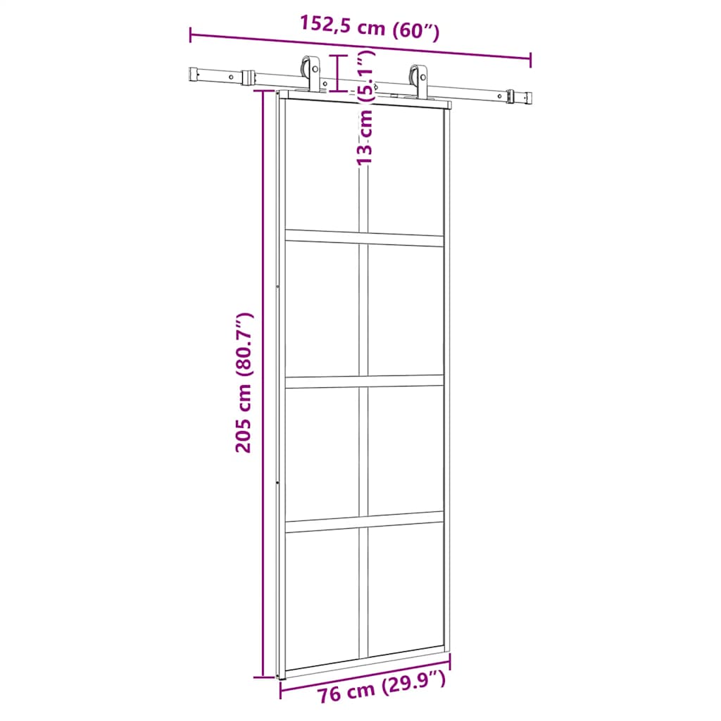 Sliding Door with Hardware Set Black 76x205 cm Tempered Glass