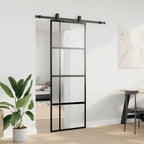 Sliding Door with Hardware Set Black 76x205 cm Tempered Glass