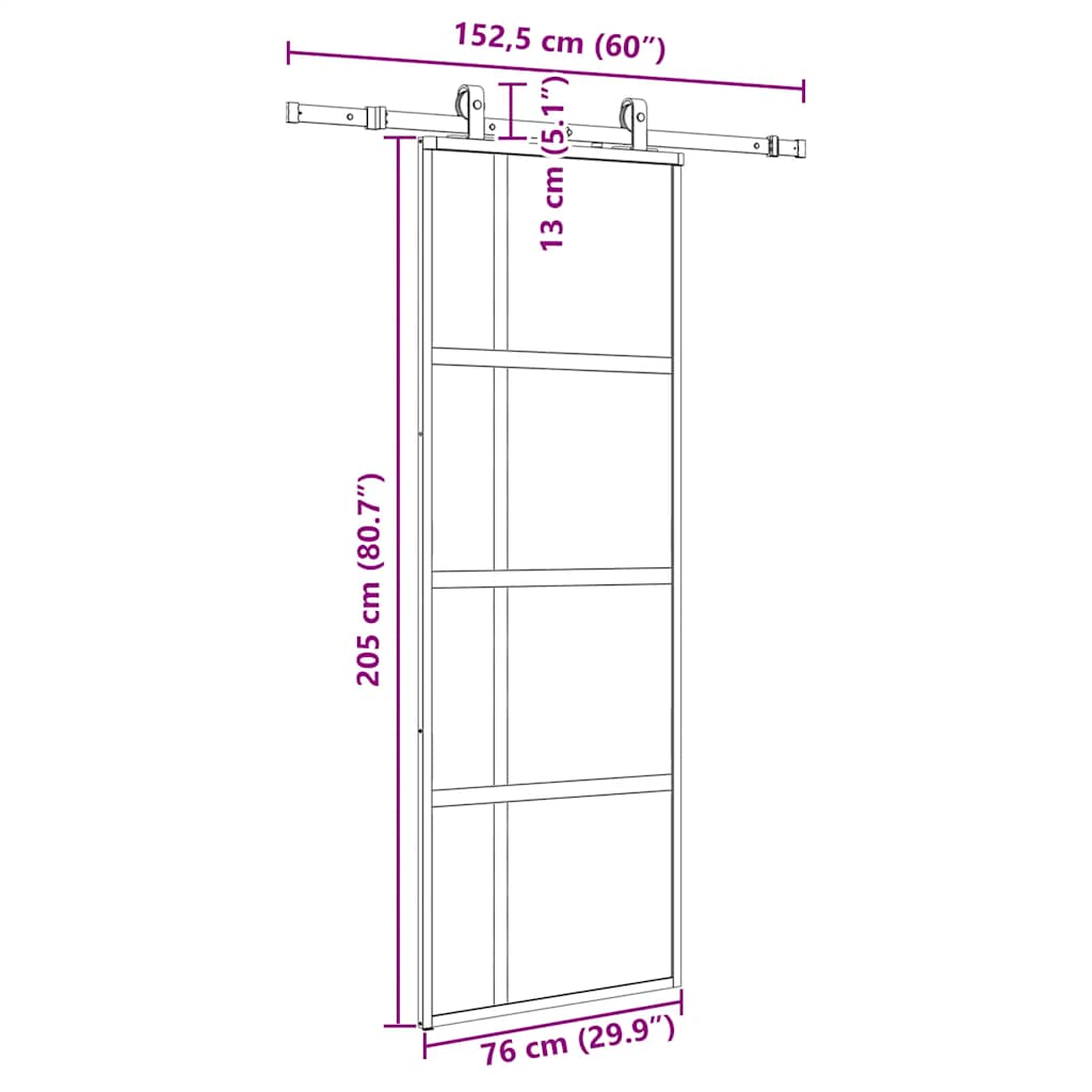 Sliding Door with Hardware Set Black 76x205 cm Tempered Glass