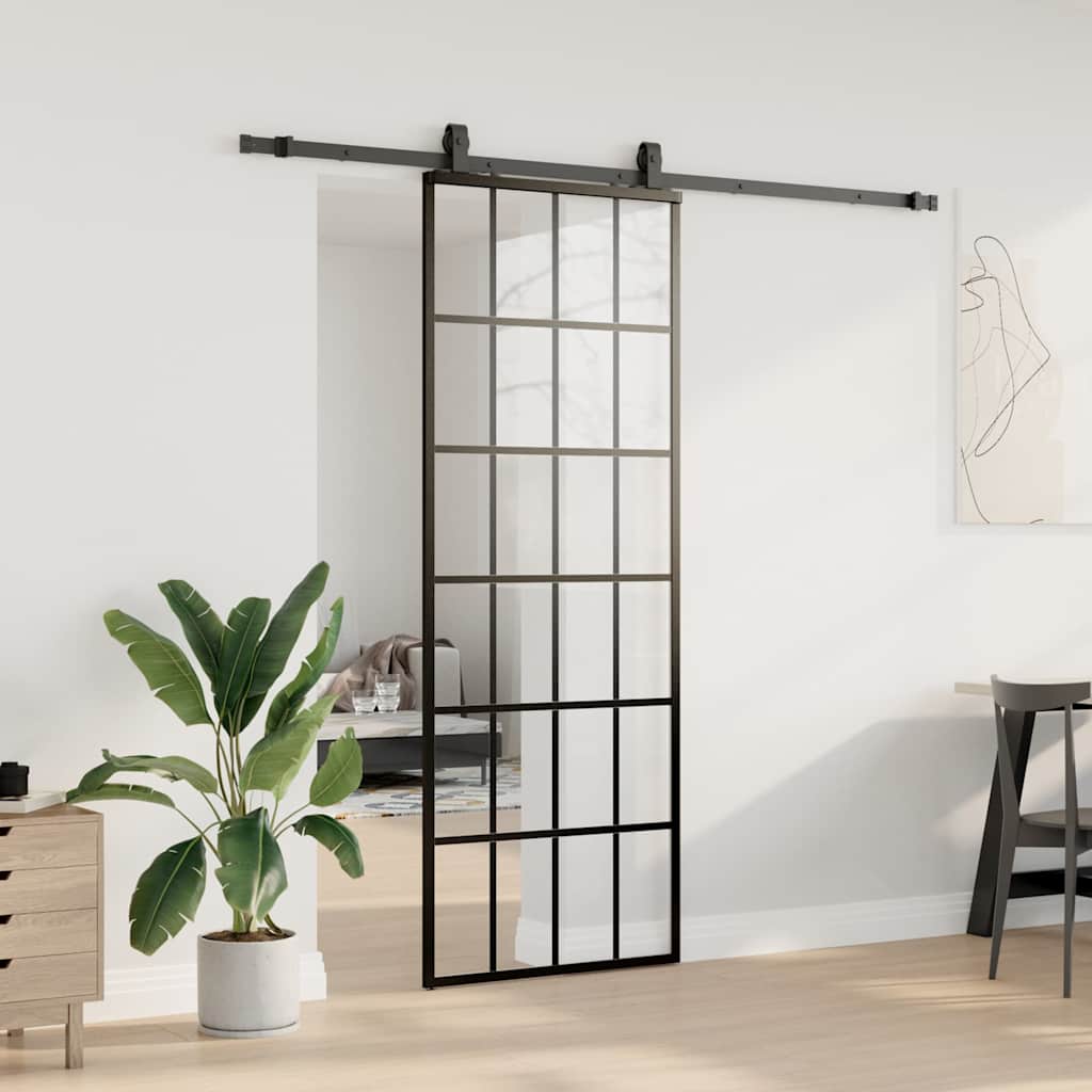 Sliding Door with Hardware Set Black 76x205 cm ESG Glass