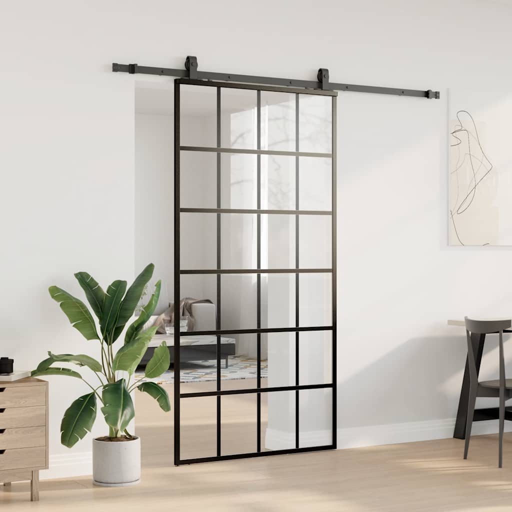 Sliding Door with Hardware Set Black 102x205 cm ESG Glass