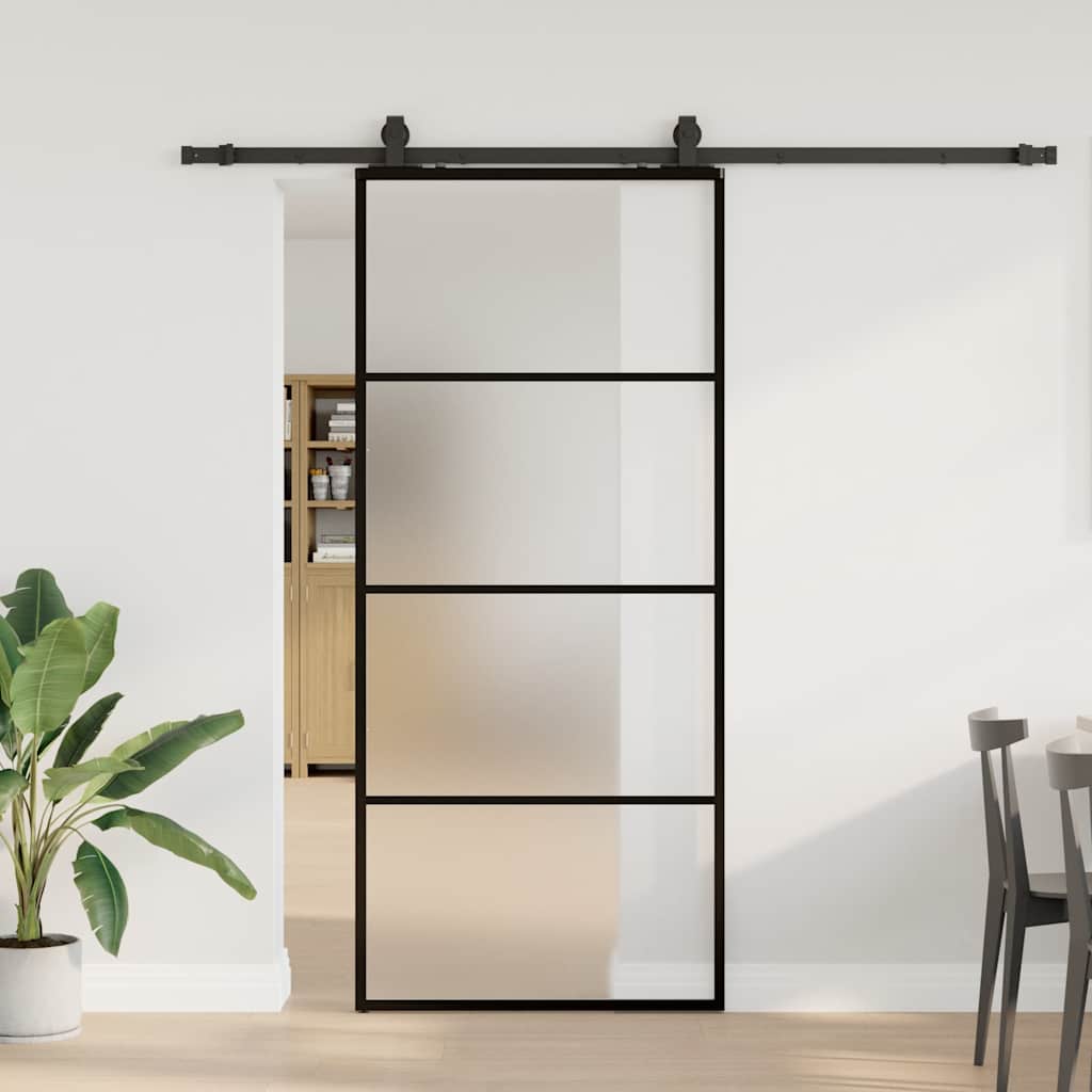 Sliding Door with Hardware Set Black 90x205 cm ESG Glass