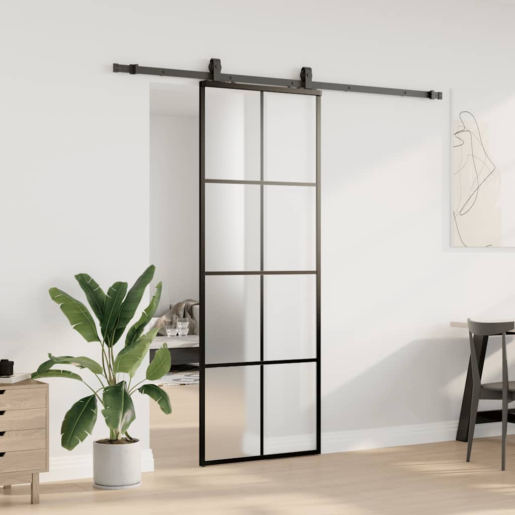 Sliding Door with Hardware Set Black 76x205 cm ESG Glass