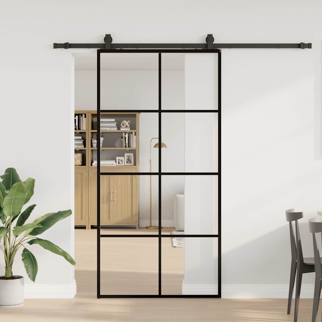 Sliding Door with Hardware Set Black 102.5x205 cm ESG Glass