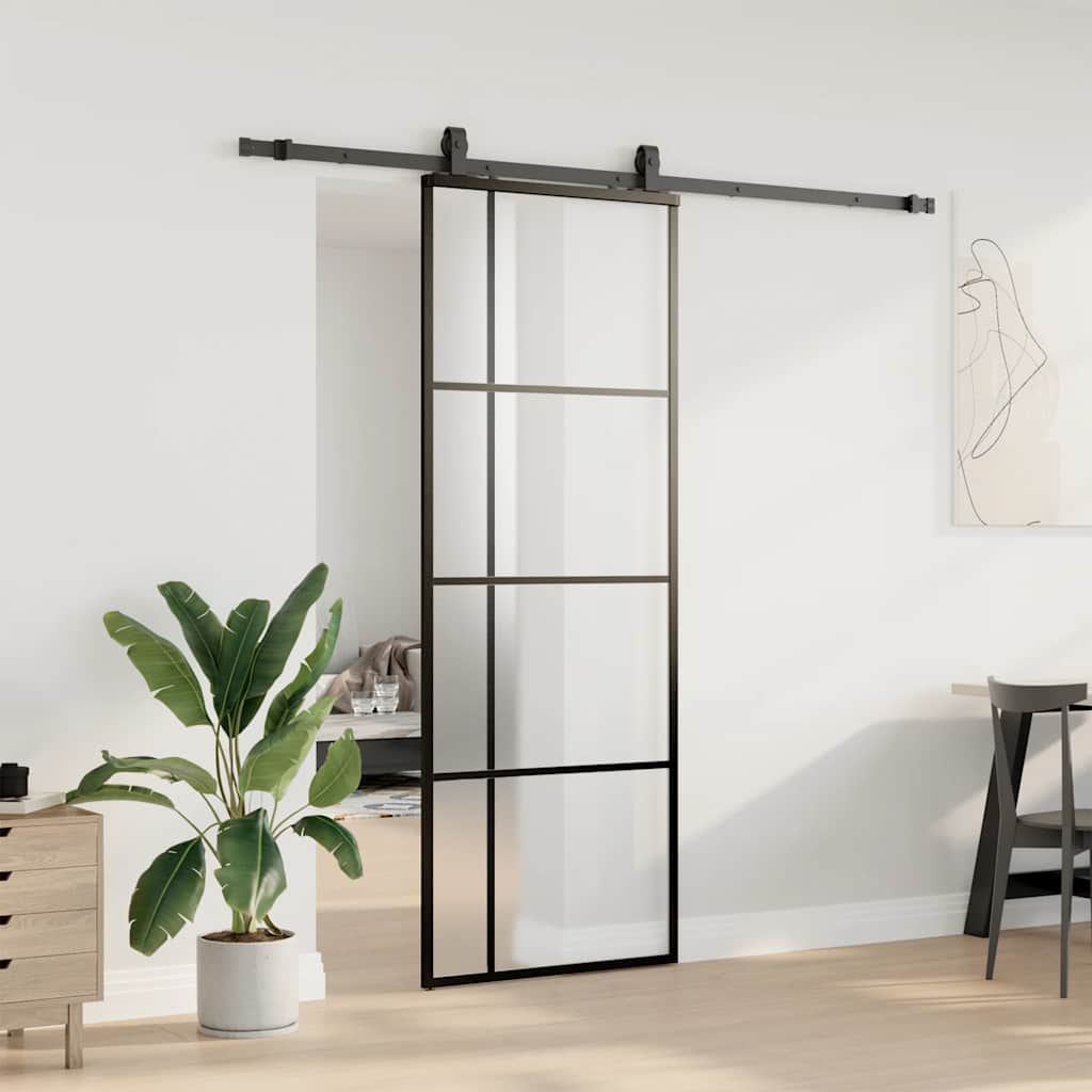 Sliding Door with Hardware Set Black 76x205 cm ESG Glass