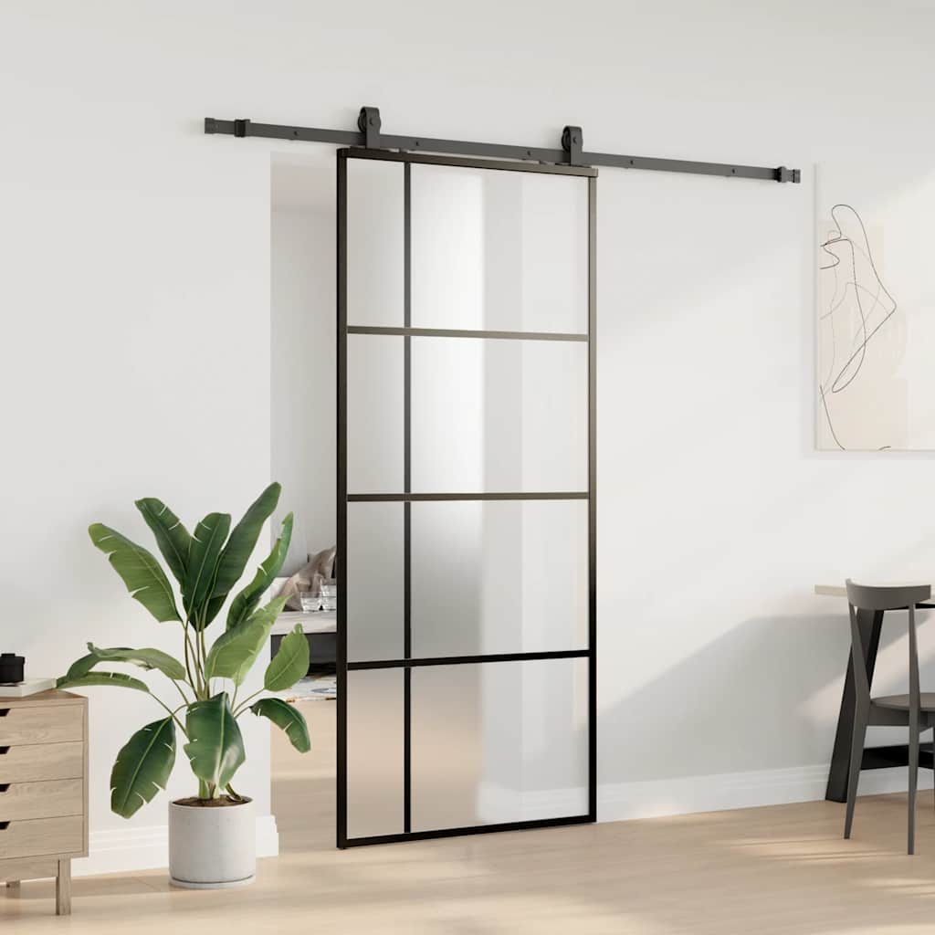 Sliding Door with Hardware Set Black 90x205 cm ESG Glass