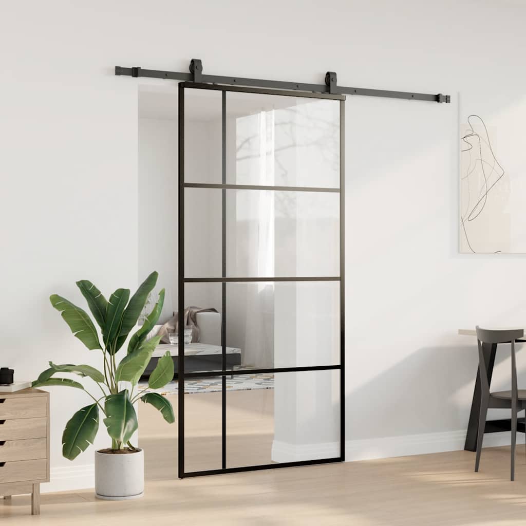 Sliding Door with Hardware Set Black 102.5x205 cm ESG Glass