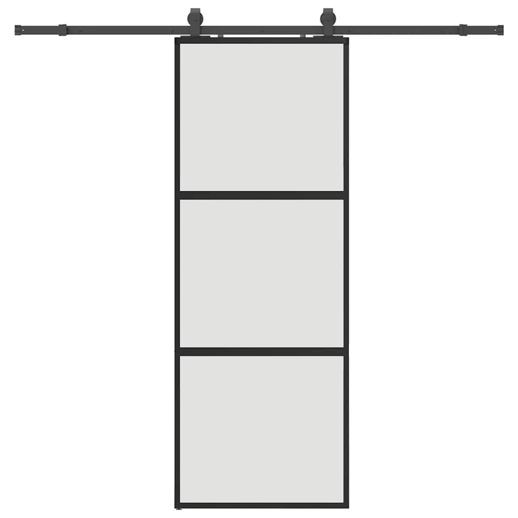 Sliding Door with Hardware Set Black 76x205 cm Tempered Glass