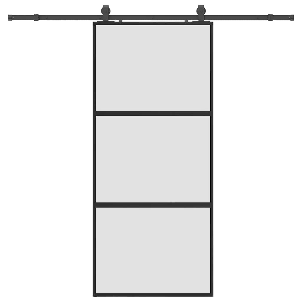 Sliding Door with Hardware Set Black 90x205 cm Tempered Glass