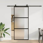 Sliding Door with Hardware Set Black 90x205 cm Tempered Glass