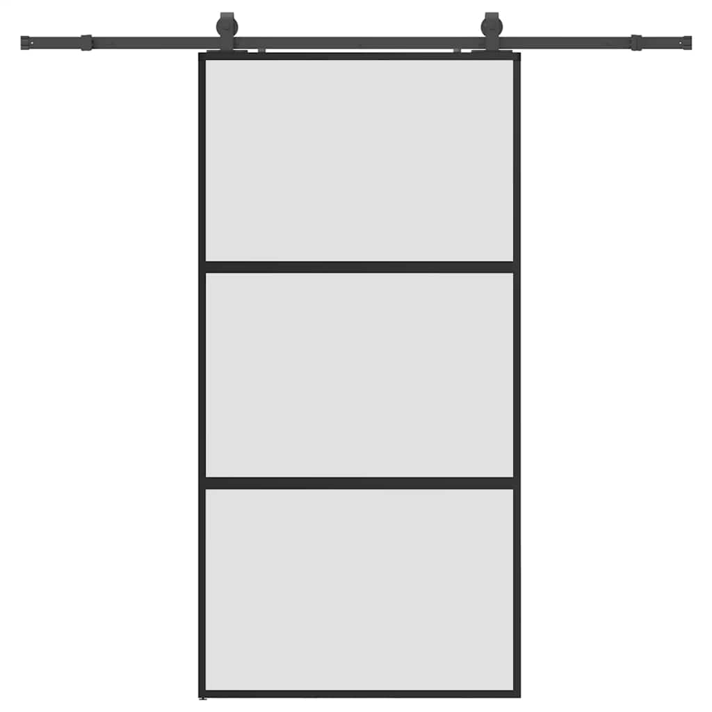 Sliding Door with Hardware Set Black 102.5x205 cm Tempered Glass