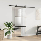Sliding Door with Hardware Set Black 90x205 cm Tempered Glass