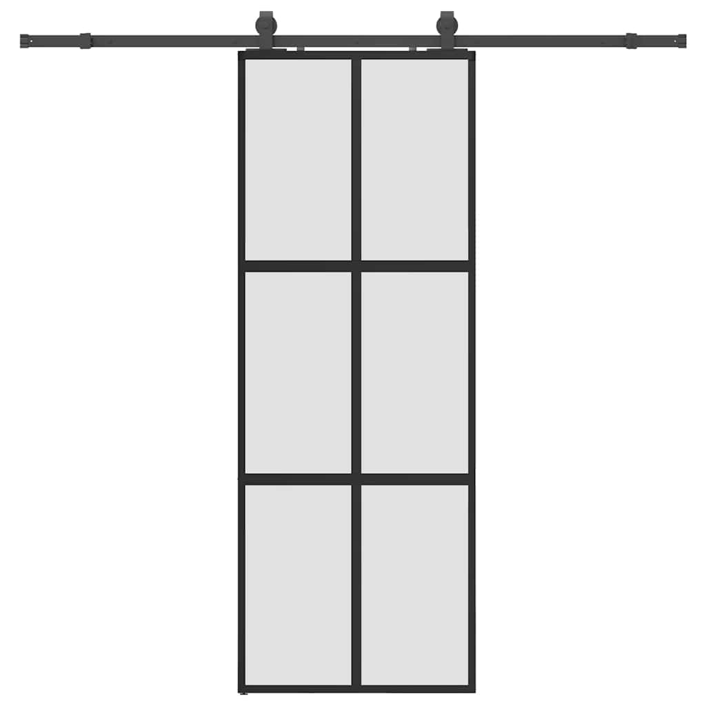 Sliding Door with Hardware Set Black 76x205 cm Tempered Glass