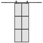 Sliding Door with Hardware Set Black 76x205 cm Tempered Glass