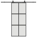 Sliding Door with Hardware Set Black 90x205 cm Tempered Glass