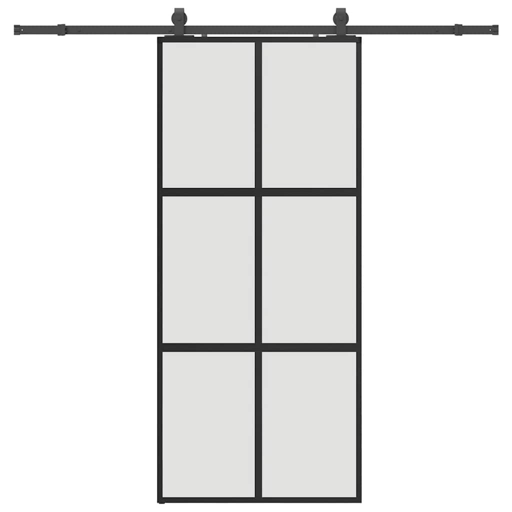 Sliding Door with Hardware Set Black 90x205 cm Tempered Glass