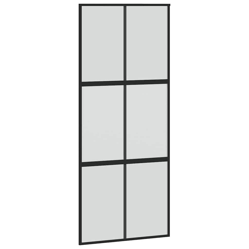 Sliding Door with Hardware Set Black 90x205 cm Tempered Glass