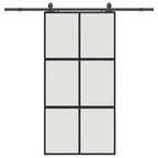 Sliding Door with Hardware Set Black 102.5x205 cm Tempered Glass
