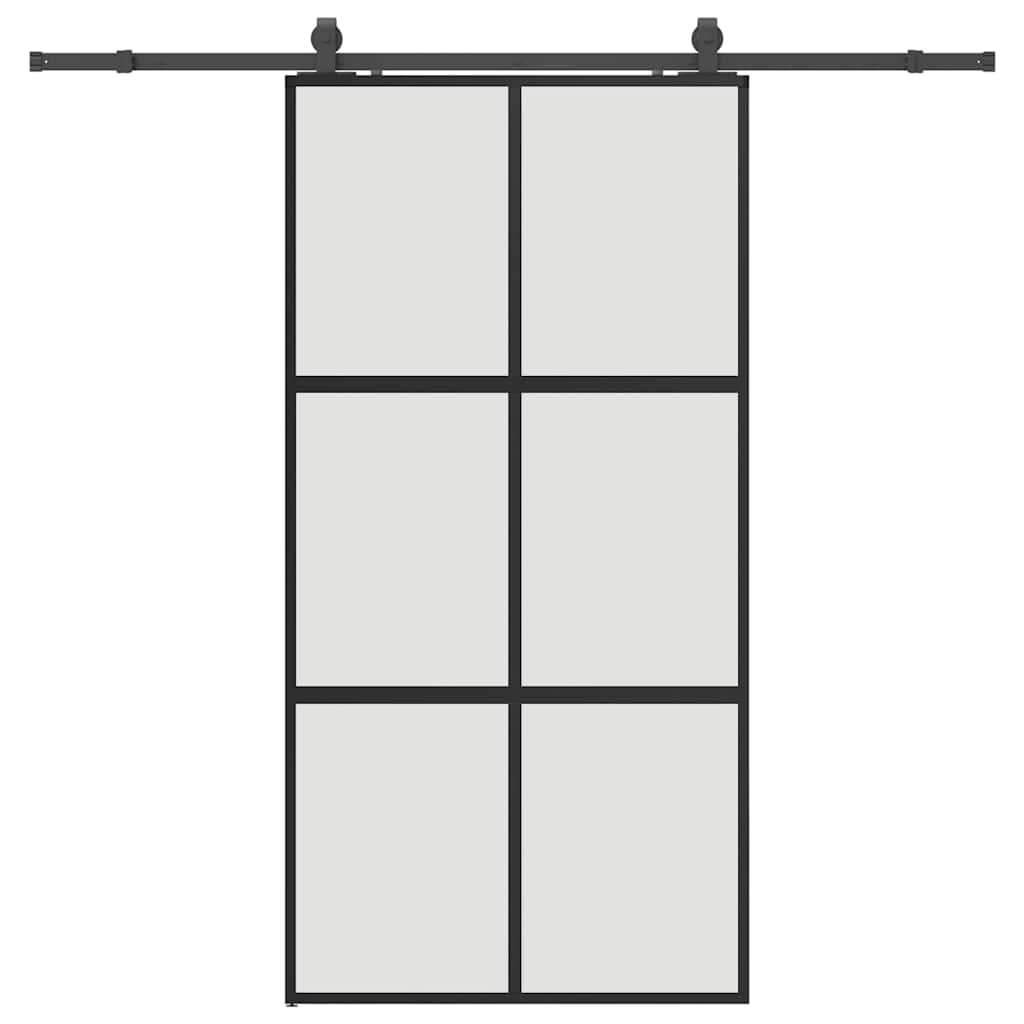 Sliding Door with Hardware Set Black 102.5x205 cm Tempered Glass