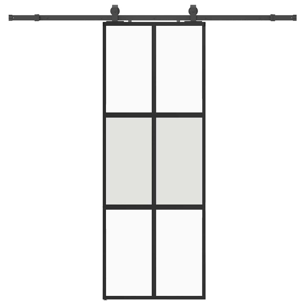Sliding Door with Hardware Set Black 76x205 cm Tempered Glass