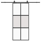 Sliding Door with Hardware Set Black 90x205 cm Tempered Glass