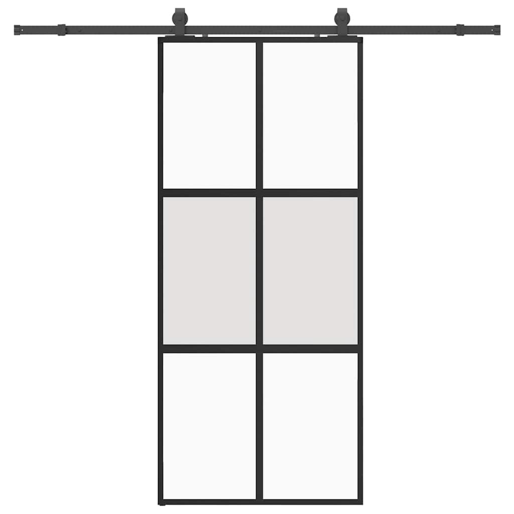 Sliding Door with Hardware Set Black 90x205 cm Tempered Glass