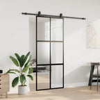 Sliding Door with Hardware Set Black 90x205 cm Tempered Glass