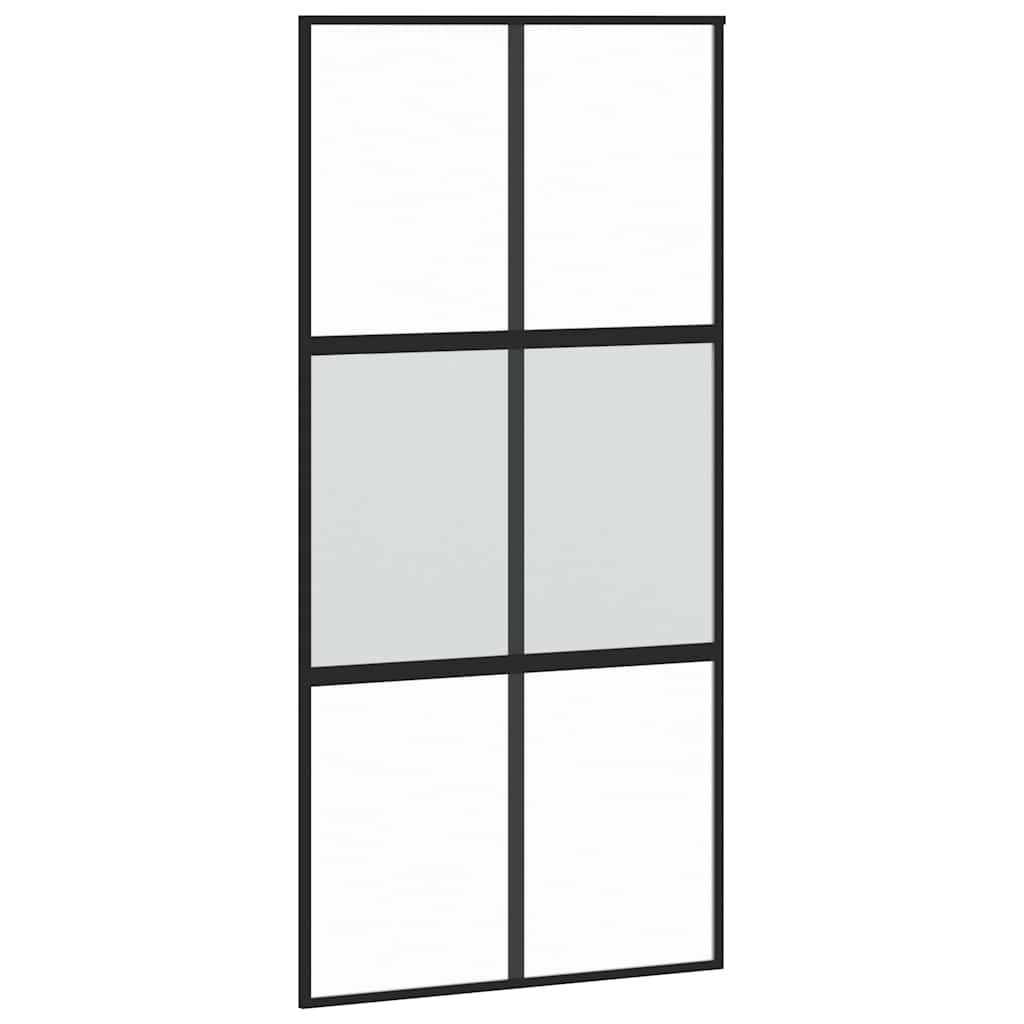 Sliding Door with Hardware Set Black 102.5x205 cm Tempered Glass