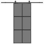 Sliding Door with Hardware Set Black 90x205 cm Tempered Glass
