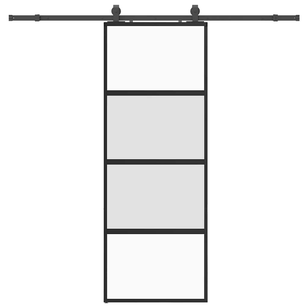 Sliding Door with Hardware Set Black 76x205 cm Tempered Glass