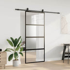 Sliding Door with Hardware Set Black 90x205 cm Tempered Glass