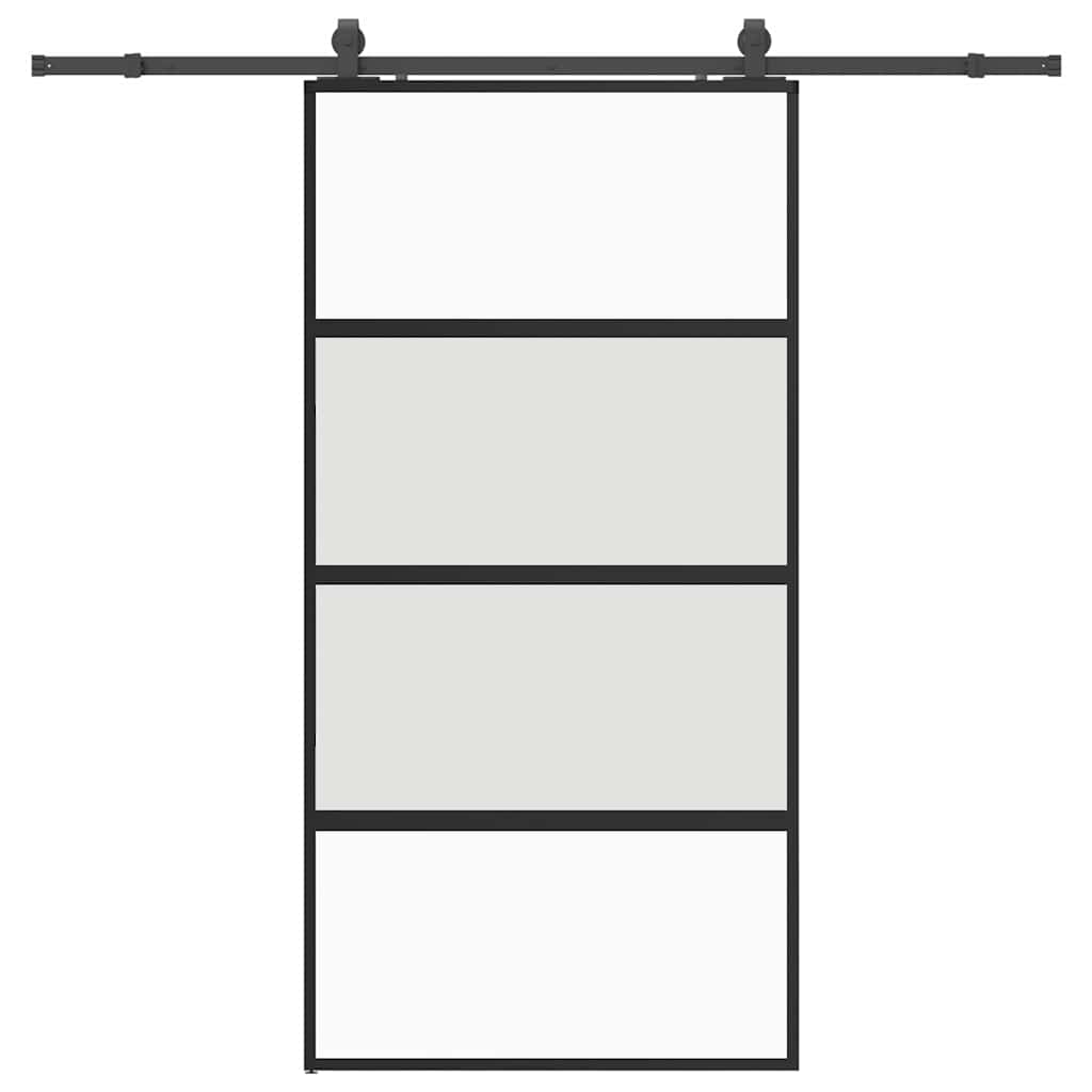 Sliding Door with Hardware Set Black 102.5x205 cm Tempered Glass