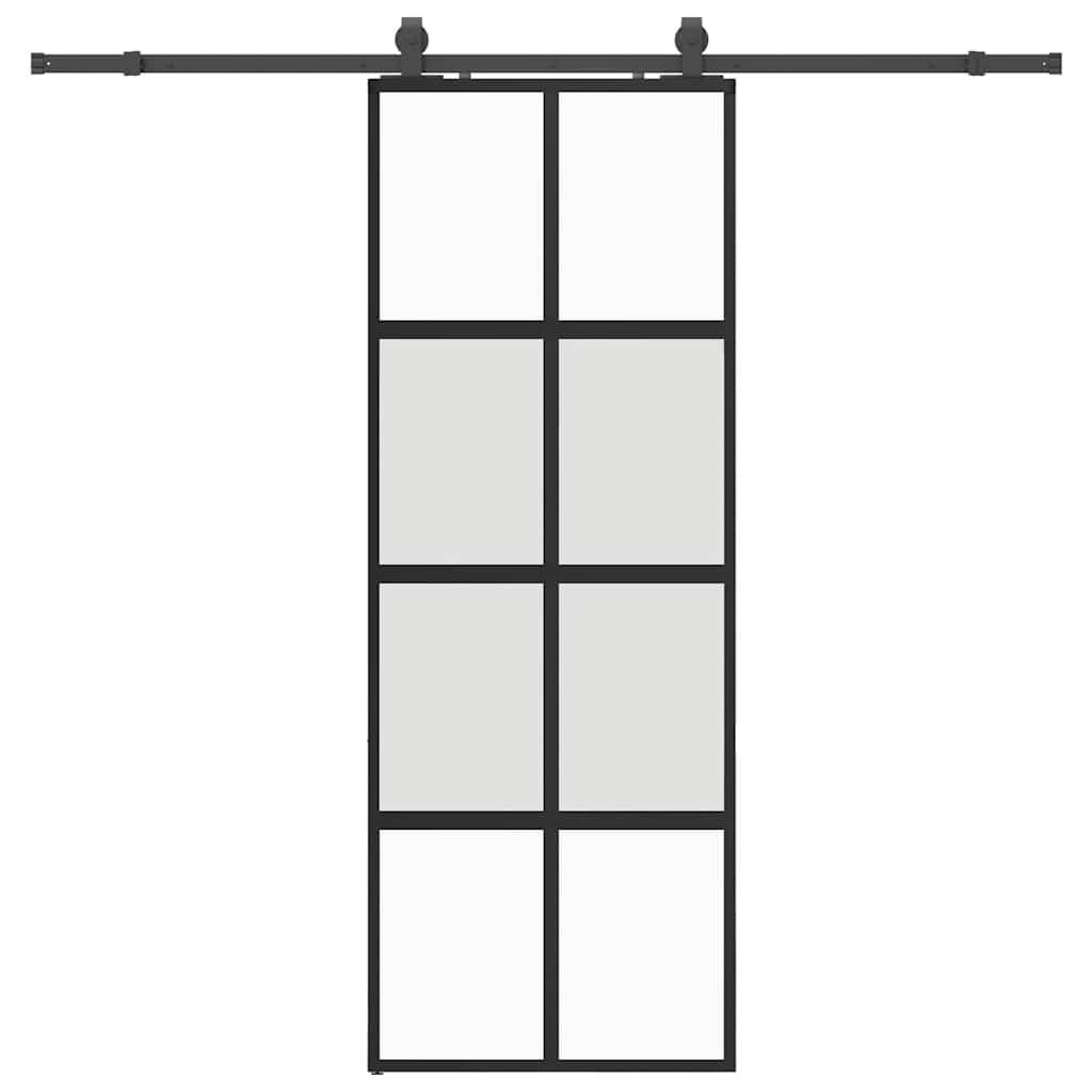 Sliding Door with Hardware Set Black 76x205 cm Tempered Glass