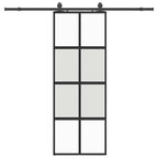 Sliding Door with Hardware Set Black 76x205 cm Tempered Glass