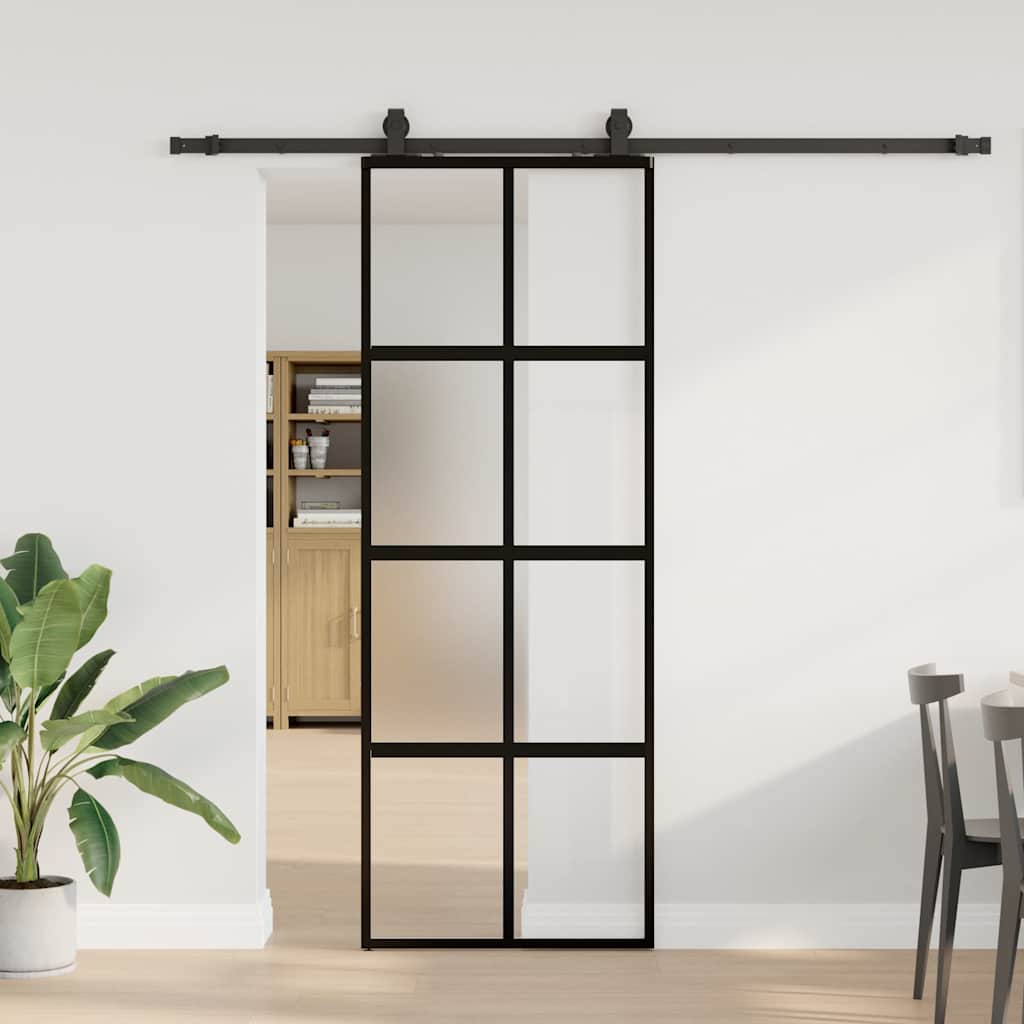 Sliding Door with Hardware Set Black 76x205 cm Tempered Glass