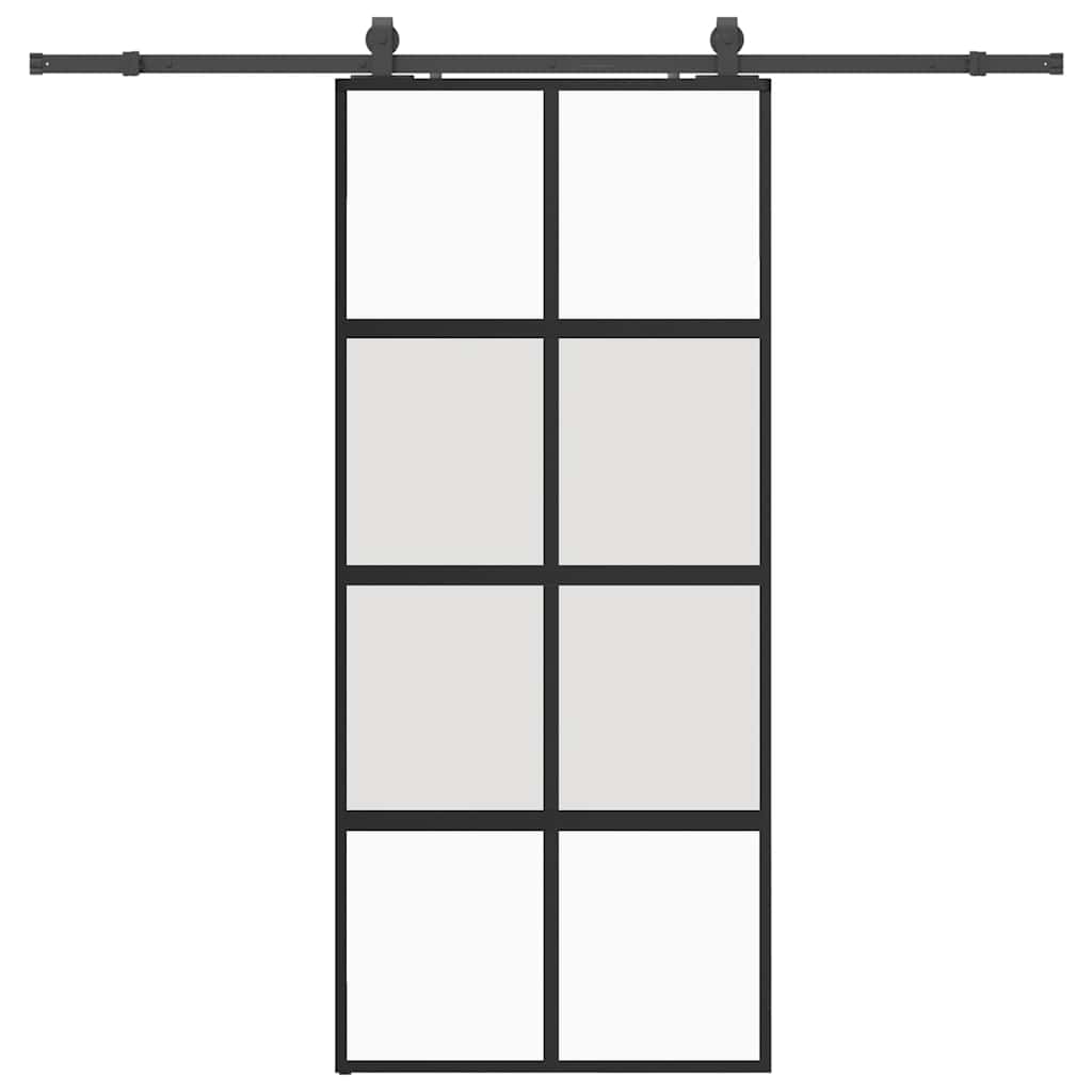 Sliding Door with Hardware Set Black 90x205 cm Tempered Glass