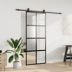 Sliding Door with Hardware Set Black 90x205 cm Tempered Glass