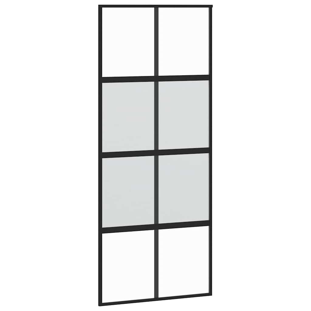 Sliding Door with Hardware Set Black 90x205 cm Tempered Glass